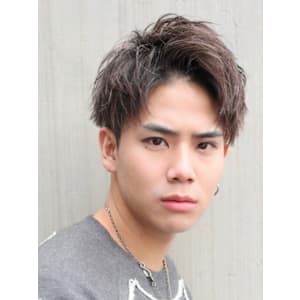 アップバング　ソフトツイストパーマ　メンズショート