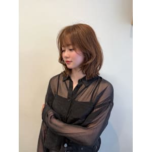 ★韓国ヘアレイヤーボブ前髪顔周りヘーゼルベージュ