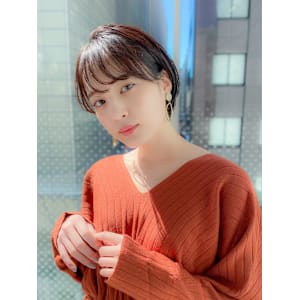 耳掛け丸みショート＆シースルーバング/ブラウン