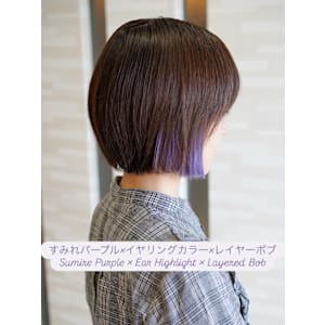 すみれパープル×イヤリングカラー×レイヤーボブ　