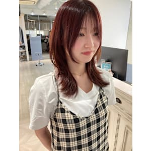 暗め高発色レッドブラウンウルフセミディレイヤー赤羽美容室