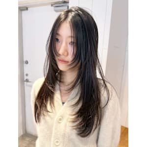 ロング顔周りレイヤー美髪韓国ヘア_ba549231