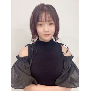 切りっぱなしボブ 顔周りカット ピンクブラウン レイヤー