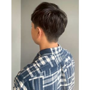 ツーブロックマッシュ ブラウン ハイライト ダブルカラー