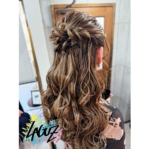 【ヘアセット】 華やか編み込みハーフアップ×ウェーブヘア