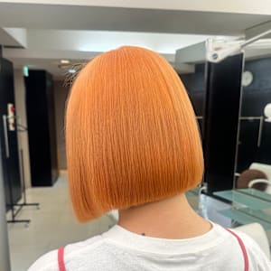 柔らかいオレンジカラー×ボブ【府中】