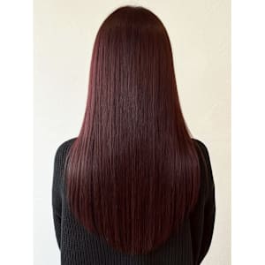 ワインレッド 髪質改善 ロングヘア 艶髪 縮毛矯正 20代