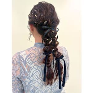 編みおろしツイン/ヘアセット/リボン/結婚式