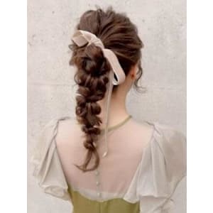 #ベルベットリボン　#編みおろしヘアアレンジ