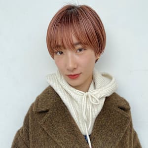 くびれヘア/アプリコットオレンジ/レイヤー/ショートボブ/韓