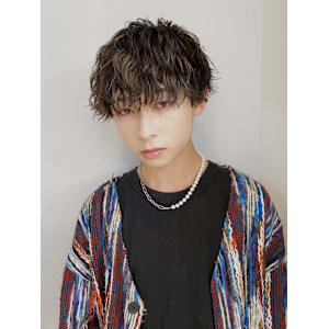 メンズ波巻きパーマフェザーパーマブルーグレー横浜