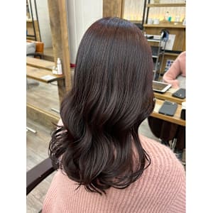 丸型卵形レイヤーカットエアリーロング美髪ピンクブラウン