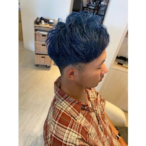 ネイビーブルー/ブリーチ/学生カット/メンズカット