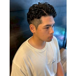 メンズパーマ スペインカール オールバック バーバー