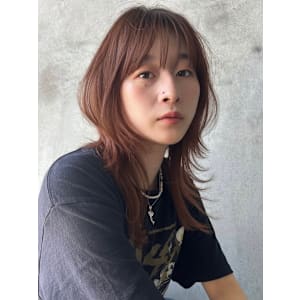 福井レイヤーカットハッシュ韓国風スタイルオレンジブラウン