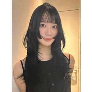 福井レイヤーカット韓国風前髪顔周りカットハッシュカット黒髪