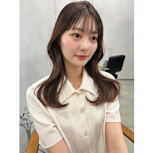 福井くびれ韓国風ヘア顔周りカットシースルーぱっつんグレージュ