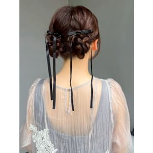 結婚式アレンジ ツインお団子 リボンアレンジ ヘアセット