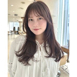 ロングレイヤー/チェリーブラウン/流し前髪/シースルーバング