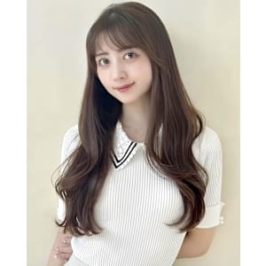 ロングヘア/流し前髪/くびれ巻き