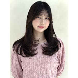 レイヤーカット/ワンカール/縮毛矯正/ナチュラルブラウン/前