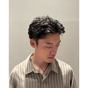 センターパート&パーマ