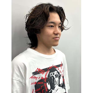 ミディアムパーマ センターパート ニュアンスパーマ 眉カット