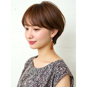 ショート くびれヘア 美人ショート ココアブラウン 40代