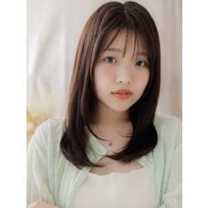 シースルーバングウルフミディアムレイヤー　オリーブグレー