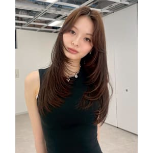 ハッシュレイヤー/韓国風ヘア/かきあげバング