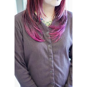 レッドブラウン×ピンクグラデーション シャギーロング