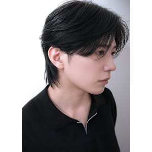 メンズセンターパートウルフニュアンスパーマ緩め