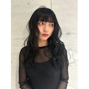 【YOKE】ブルーブラックダークグレーワイドバングパーマ風