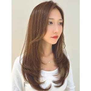 ロングレイヤー/ナチュラルストレート/オリーブベージュ