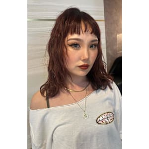 ナナセ/ワインレッド/パーマ風セット