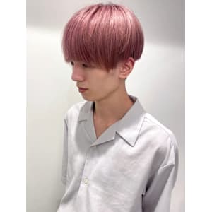 ピンクベージュ マッシュ ブリーチ ツーブロック ブリーチ