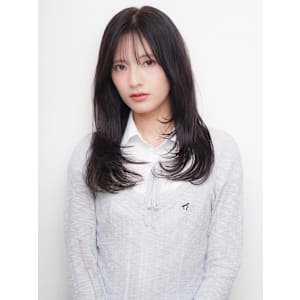 ラベンダーグレージュ レイヤーカット ストレート ロング