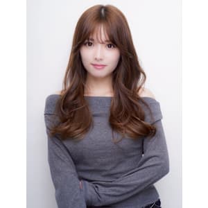 ロングレイヤー ゆる巻き グレージュ シースルーバング