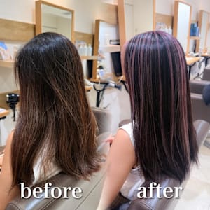 白髪ぼかし細めハイライト30代40代50代セミディ