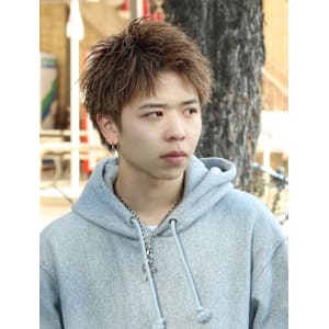 アップバング　メンズショート　ベージュカラー