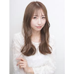 ベージュ アッシュカラー ロングレイヤー 韓国風 ゆる巻き