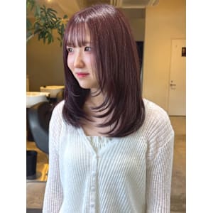 カシスピンク 暖色系カラー セミロング レイヤーカット