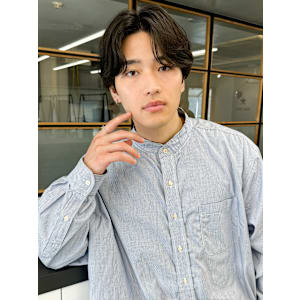 簡単セット◎メンズパーマニュアンスパーマ黒髪マッシュ