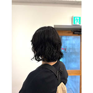 ボブ/パーマ/ボブパーマ/暗髪/ブルーブラック