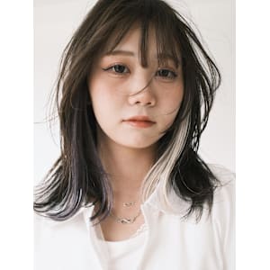 【顔まわりインナーカラー】モカブラウン×ホワイトバイオレット