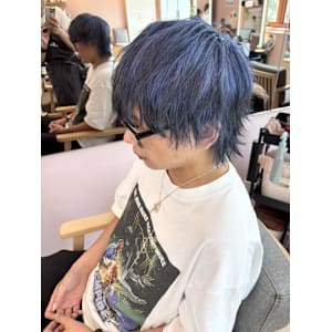 ブルー/メンズカット/メンズブリーチカラー