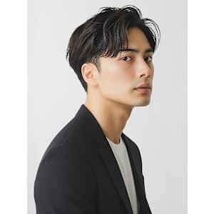 ツーブロック センターパート 黒髪 ビジネスヘア 20代