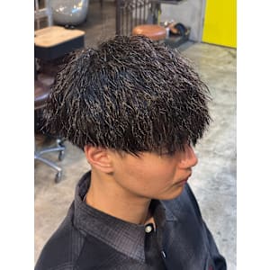 メンズカットマッシュツーブロックツイストスパイラルパーマ