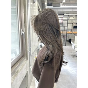 韓国顔まわりレイヤーカットグレージュオリーブベージュブラウン