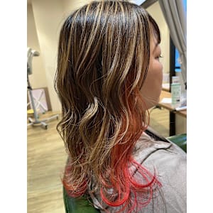 ハイライト×インナーカラーレッド/20代30代40代50代